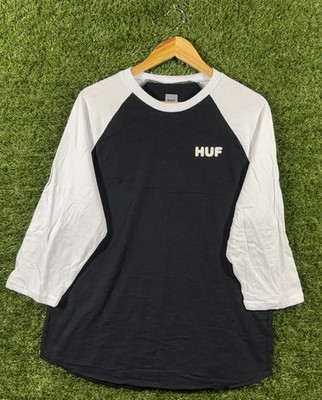 HUF SPAM Raglan T-Shirt schwarz weiß 3/4 Arm Logo Grafik Skate Größe M 