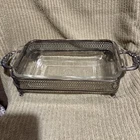Vintage Anchor Hocking Glass Casserole Dish With Silver Plated Stand 1qt