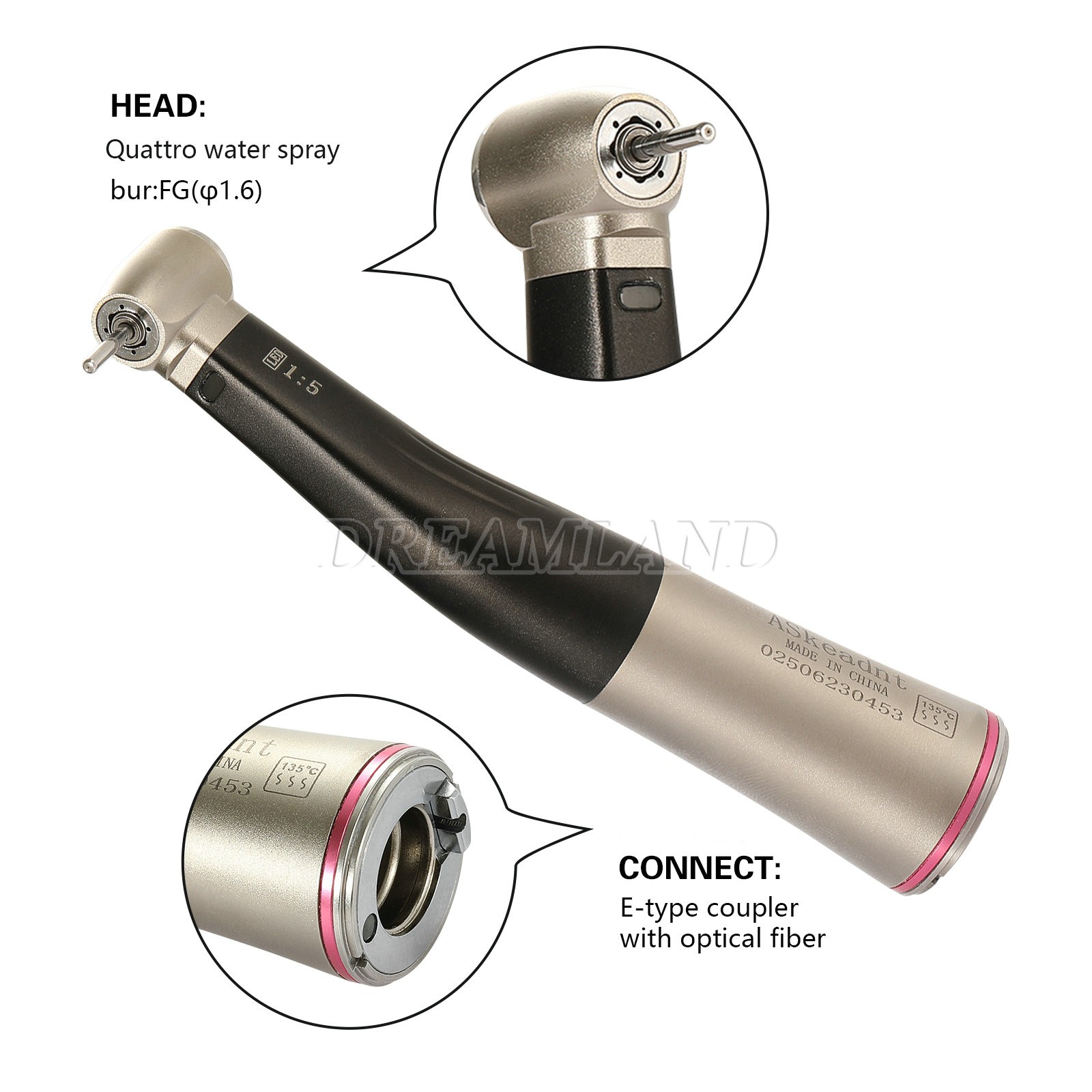 Fiber Optic Handstück Für Zahnarzt Dental LED Winkelstück Mit Licht – 4:1 Contra Angle Handstück Für Zahnbehandlung Acryl Winkel