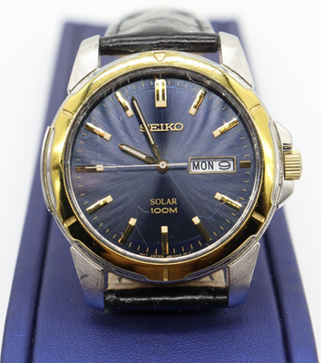 Seiko Two Tone Day/Date Solar Watch V158-0AD0 New Capacitor