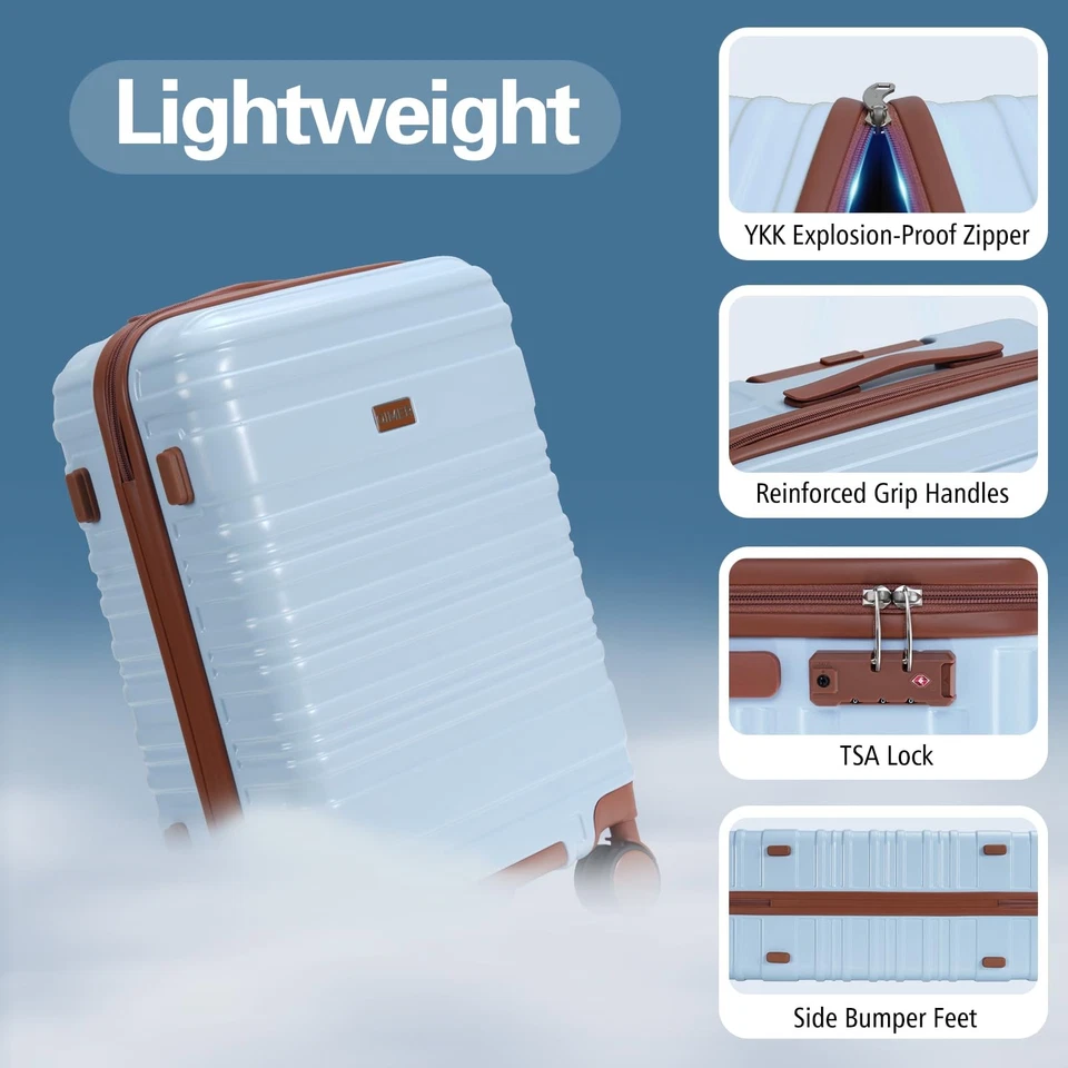 20-дюймовый жесткий синий чемодан для ручной клади 22x14x9 одобрен авиакомпанией на молнии YKK... - Изображение 4 из 4