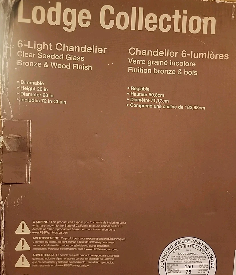 Lámpara de araña Lodge Birch Grove Aspen de bronce de 6 luces con vidrio transparente de semillas Foto 4 de 4