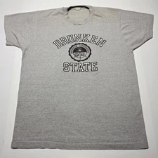 Vintage 1980s Drunken State Graphic Adult XL Single Stitch T-Shirt Screen Stars 