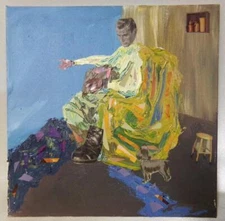 Outsider Art Mixed Media Oil Painting on Canvas