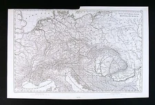 1849 Bilder Atlas Physical Map - Central Europe Rivers & Mountains Alps Rhein