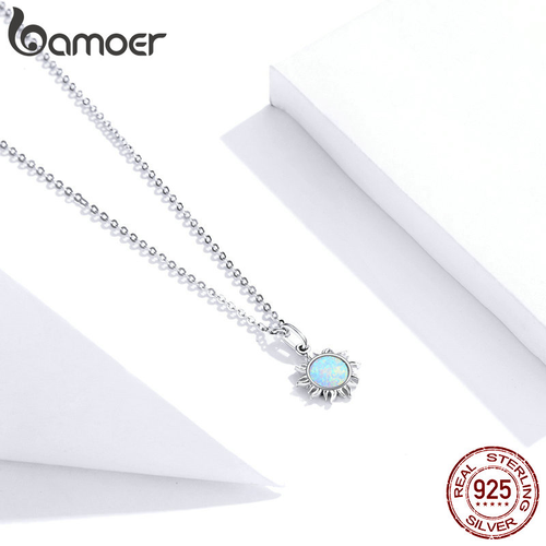 Nuova Collana Argento Sterling Donna Bianco Opale Sole Ciondolo Catena Regalo per Lei - Foto 5 di 9