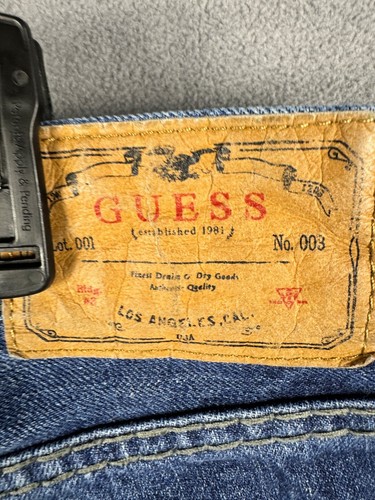 Guess Mens Jeans 32x34 Blue Falcon Bootcut Low Rise Distressed Dark Wash Denim - Picture 8 of 18