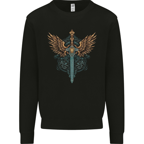 Maglione Felpa Uomo Una Spada Vichinga Con Ali Excalibur Tribal - Foto 3 di 3
