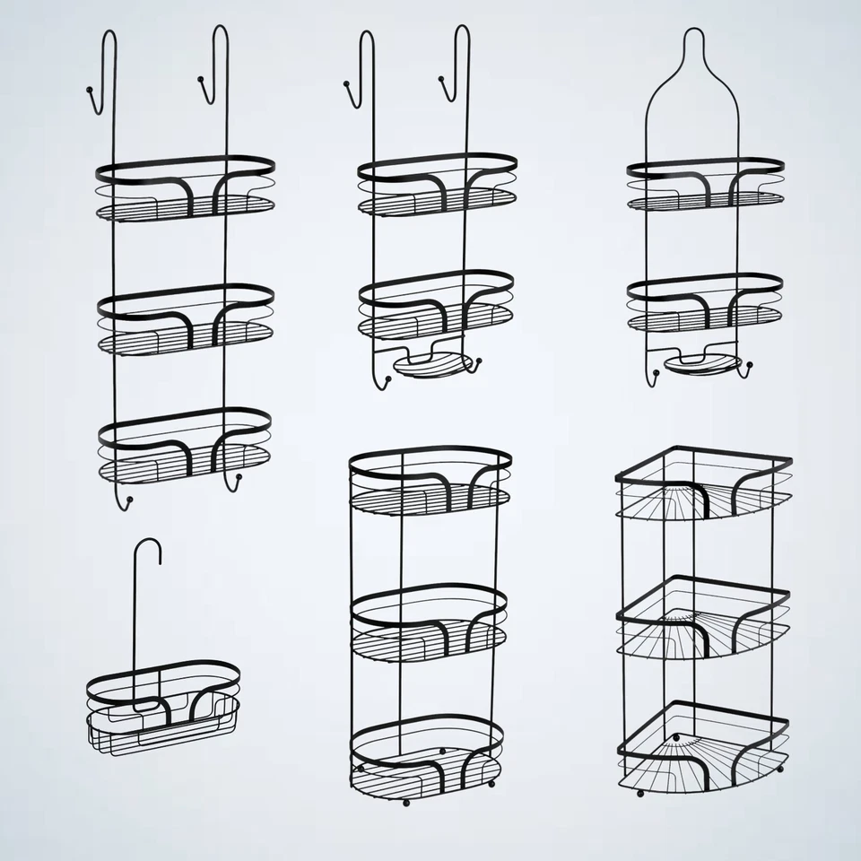 SHOWERDRAPE Bathroom Storage Caddy Basket Shower Mini Hanging Floor Hook Soap Black Dante