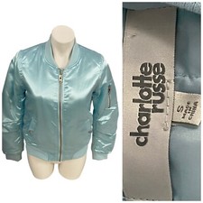 Charlotte Russe Satin Jacket Womens Small Blue Work Office Casual Athleisure