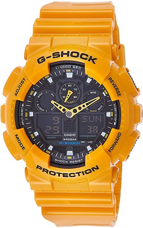 美品 CASIO G-SHOCK GA-100A イエロー 稼働品 Casio G-Shock GA-100A-9ADR Yellow Analog Digital Resin Strap