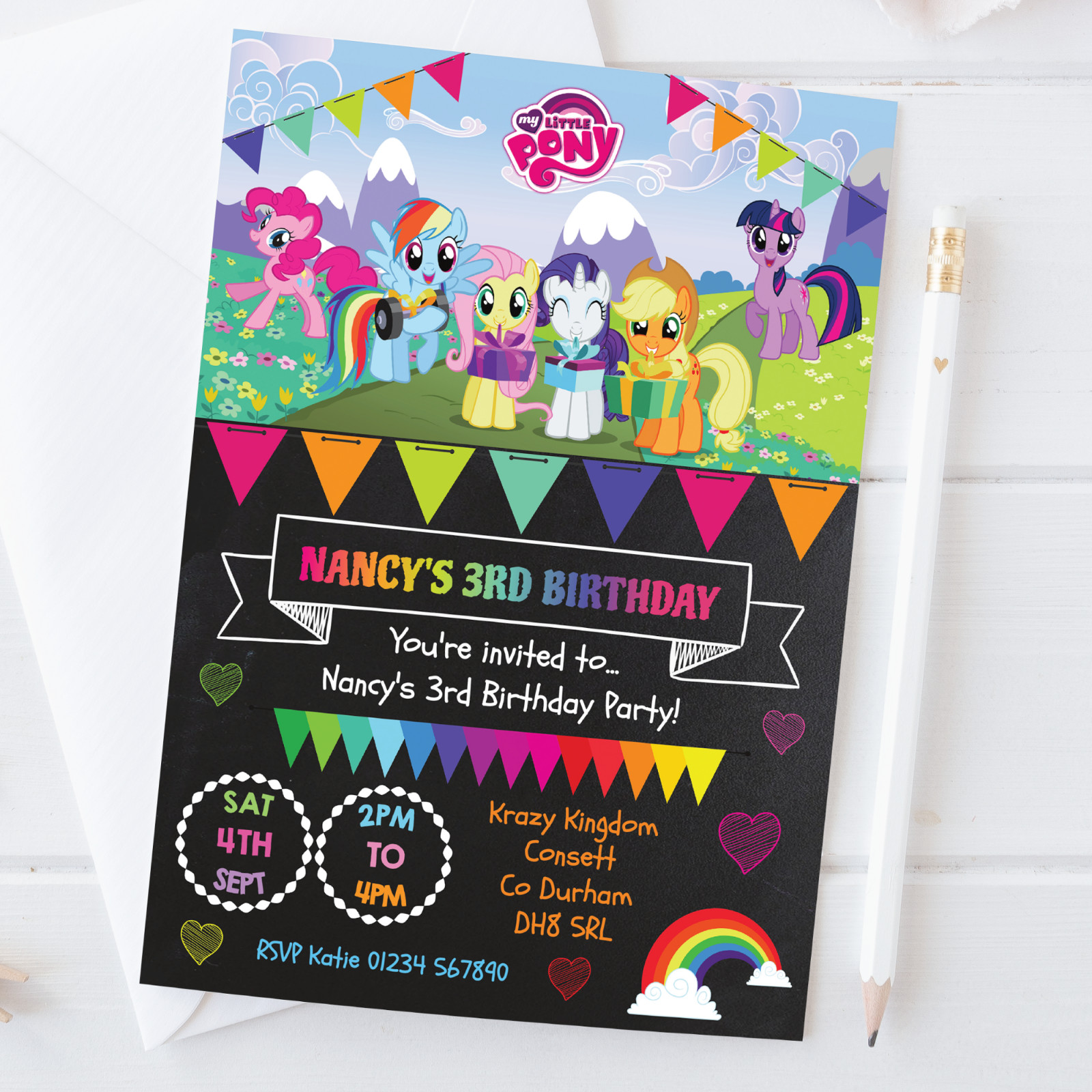 Personalised My Little Pony Birthday Party Invitations Girl Pony Invites x10