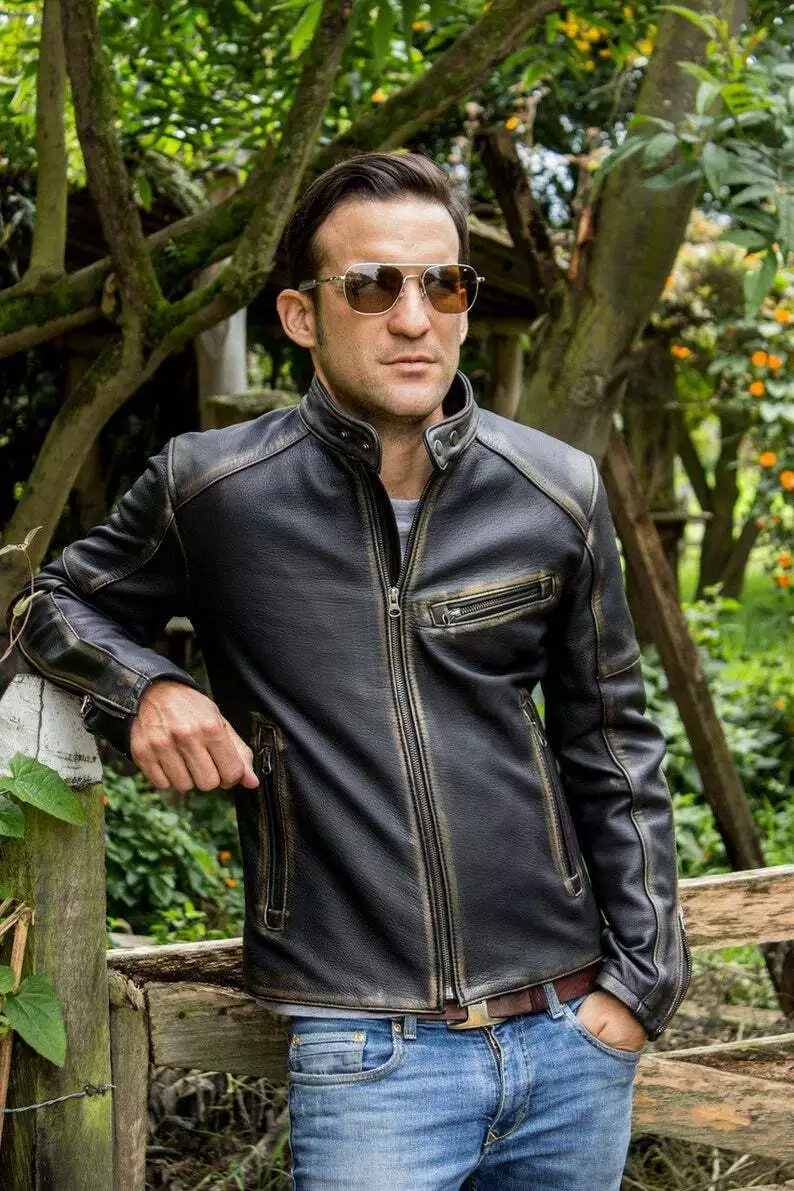 Men pure top leather jacket