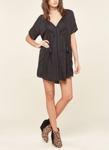 Society Amuse Black Loveland Dress Cover Dress XS Tassel Details 100% Viscose