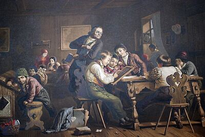 Ca, 1860s German Chromolithograph ''Schoolroom'' Printer's Proof RARE 17'' x 13''
