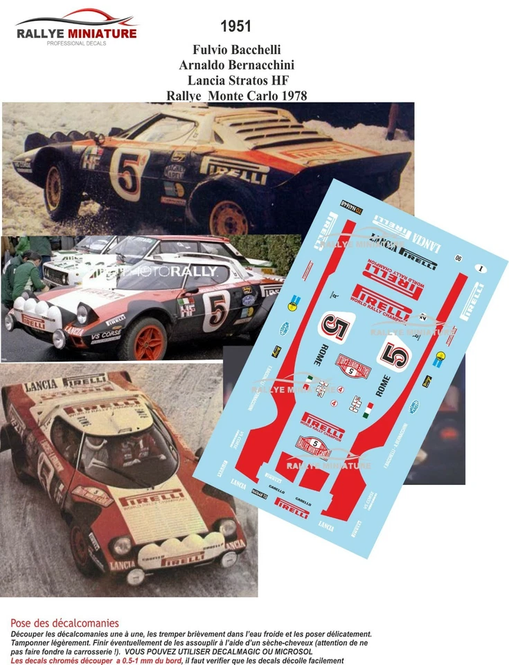 DECALS 1/12 REF 1951 LANCIA STRATOS BACCHELLI RALLYE MONTE CARLO 1978 WRC RALLY - Photo 1/1
