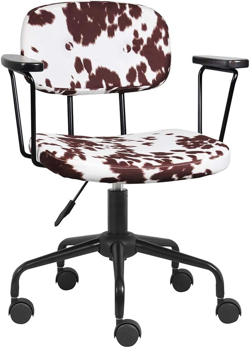 Barnyard Ayrshire Cow Print Office Task Chair with Arms in Brown Metal Frame