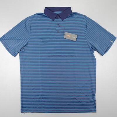 Kjus Luis Mesh Striped Polo Golf Shirt Blue Comfort Fit Lightweight Stretch