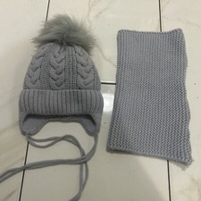 Baby boy wool Hat And Snood Set grey