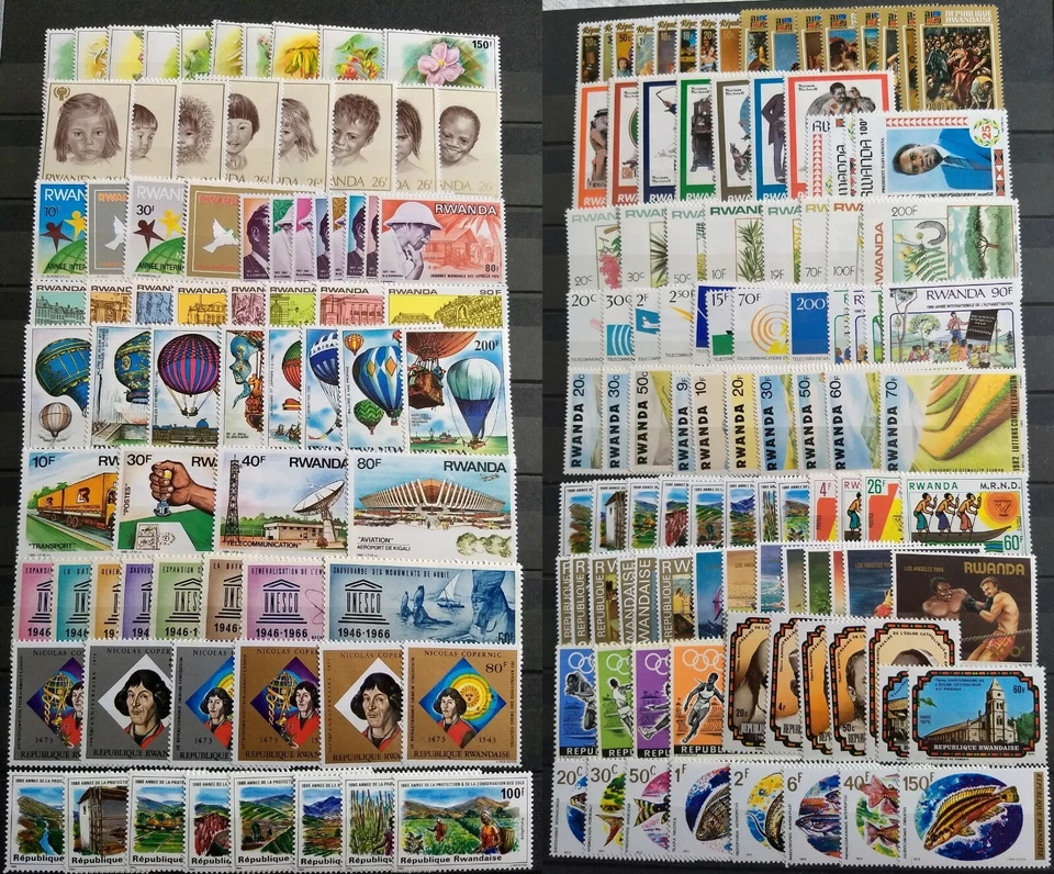 Lotes de estampillas en todo el mundo: Ruanda MNH - 150 diferentes tópicas y grandes en juegos completos Foto 2 de 4