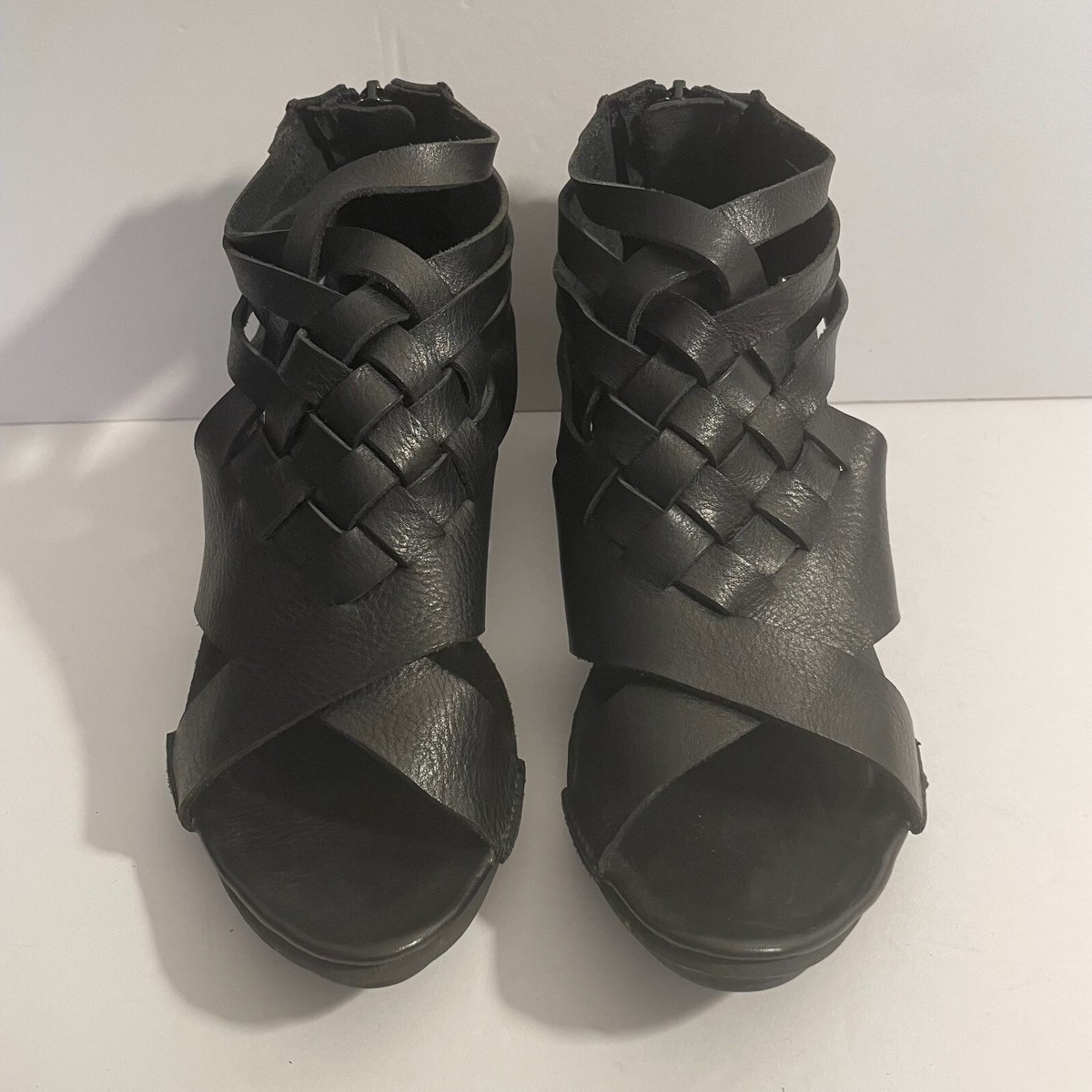 TRIPPEN black woven leather wedge sandals size 39 US 8 WORN