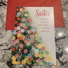 Merry Christmas Sister Always Thinking About You 5.5”x8” Hallmark Greeting Card