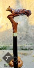 Antique Wood Fox Head Handle Wooden Stick Handmade Walking Cane Gift