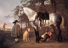 Oil painting man with dog Grey-Horse-in-a-Landscape-Aelbert-Cuyp handmade canvas