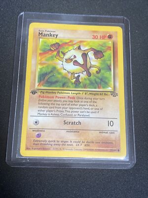 first edition mankey pokemon card MANKEY - 55/64 - 1st Edition Jungle - Common - Pokemon Card - NM/Mint