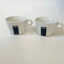 Set of 2 LAVAZZA RESTAURANT LARGE 3.5" COFFEE CUPS BLUE RIBBON PORCELAIN WHITE