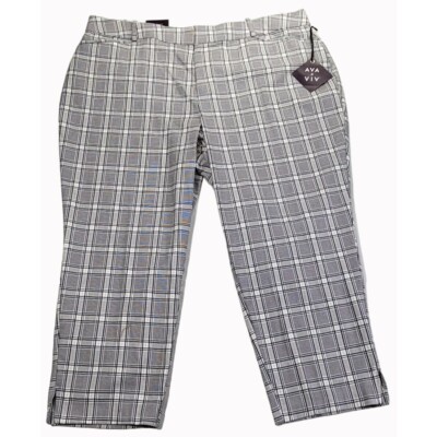 Ava & Viv Women's High-Rise Stretch Ankle Pants Plaid Size 24 NWT