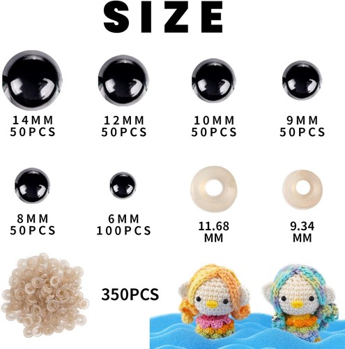 700 Pcs Black Plastic Crochet Safety Eyes with Washers for 6-14mm Stuffed New - 第 2/6 張圖片