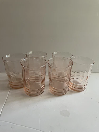 Macbeth Evans 1930s PINK Juice Glasses Vtg Depression Optic 4 Inch, Set of 6
