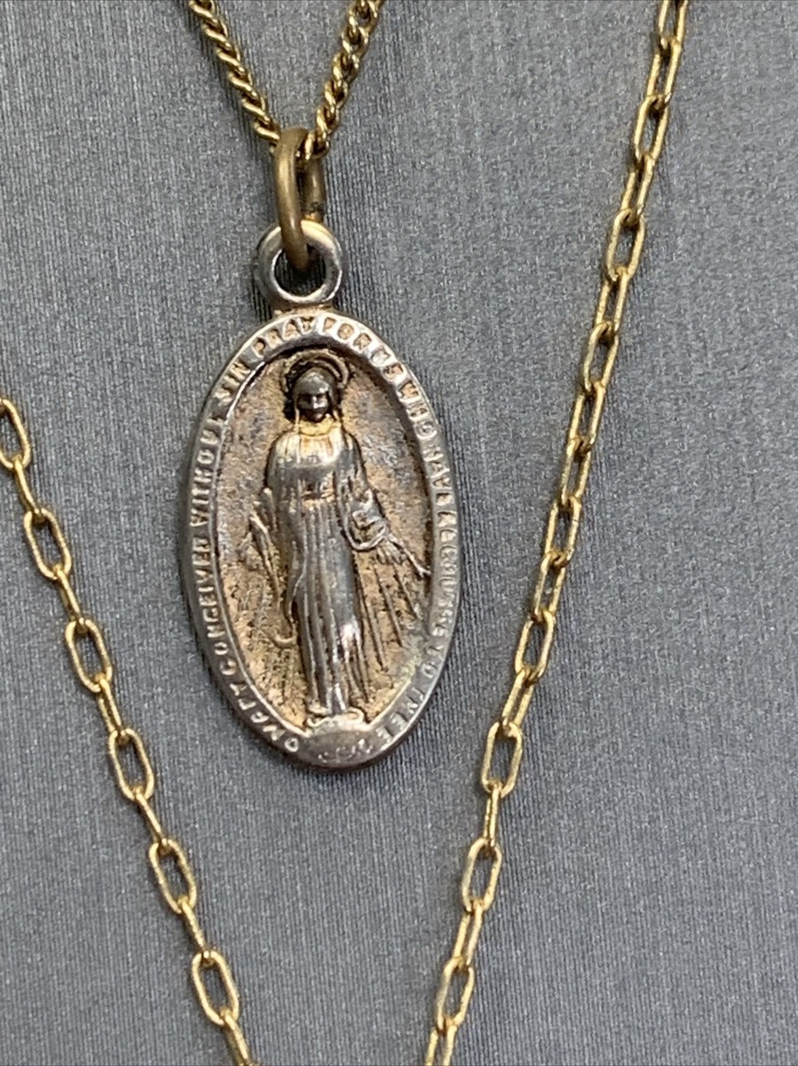 vintage Necklace 22” Star Of Beth. Mary St Christopher  Layered Pendants 22” View 5