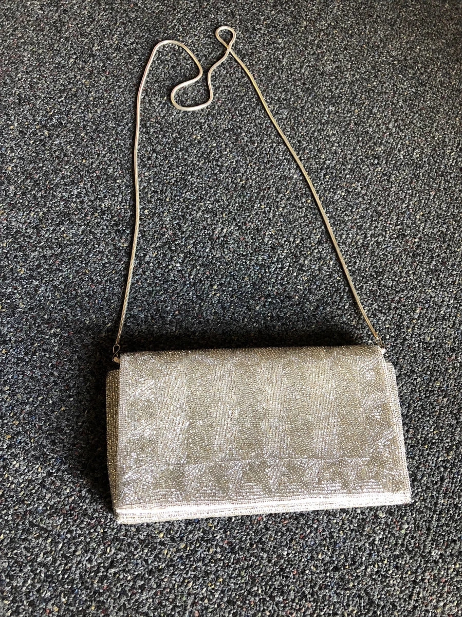 Vintage La Regale Silver Beaded Chain Shoulder Strap Evening Clutch Bag  #LeRegale #Clutch