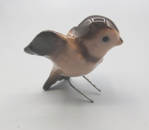 Vintage Hagen Renaker Miniature Pink & Brown Chickadee Wire Feet