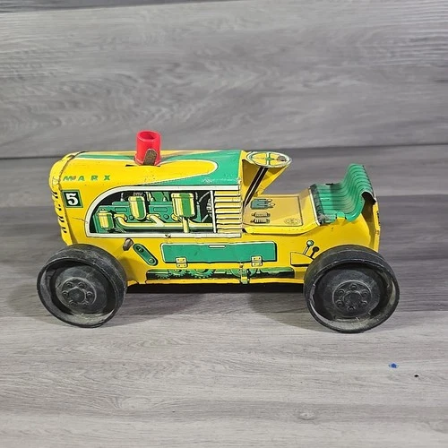 Vintage Marx 5 Wind-up Tin Litho Climbing Tractor Yellow Green For Parts Repair
