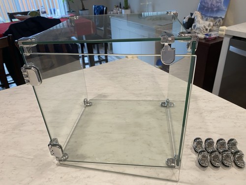 13”x13” Panel Locking Display Case 3/8” Tempered Glass w/ Chromed Steel Fittings