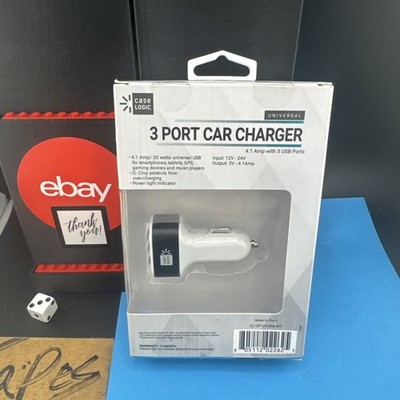 Case Logic 4.1 Amp USB Car Charger & Adapter, w/ 3 Ports, Black