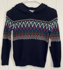 Old Navy NWT fair aisle pullover Knit sweater hoodie navy blue size 6  7 Unisex