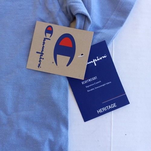 Champion Heritage Light Blue Vintage Scrip Women's Cropped T-Shirt Size Medium - Picture 6 of 11