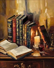 Antique Books & Candle | Impressionist Still Life Art Print Museum Art