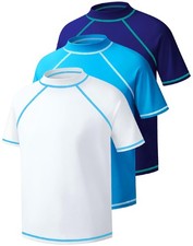 3 Pack Boys Rash Guard Short Sleeve UPF 50 Sun Protection Swim Shirt Quick D...