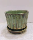 Vintage MCCOY Green Glazed Bamboo Planter with Drip Tray #0373