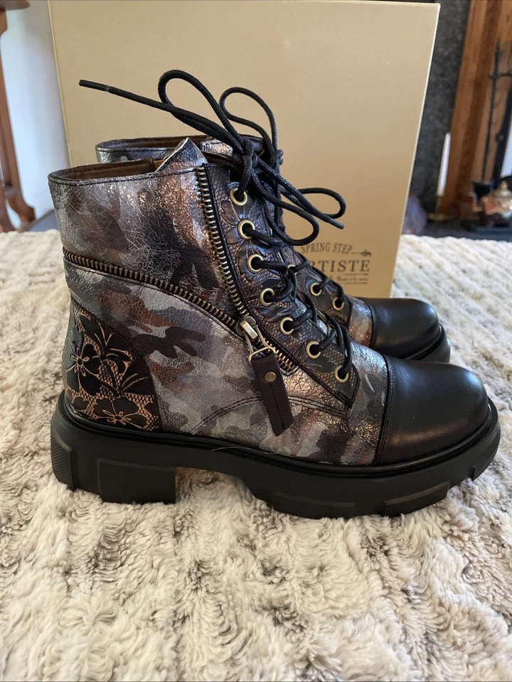 L'ARTISTE Spring Step CARNELIAN BOOT Size 36 US 5.5-6 Leather Black Silver CUTE - Image 4 of 4