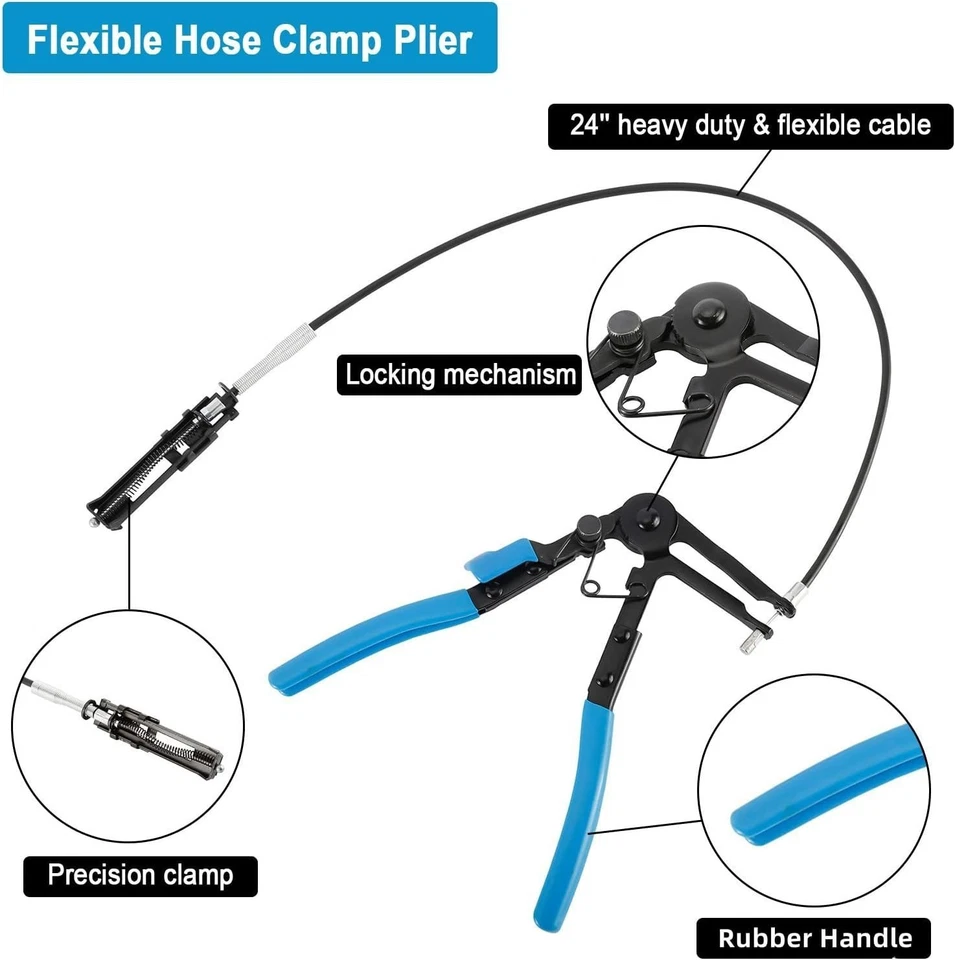 10Pc Hose Clamp Clip Remover Pliers Wire Long Reach Kit Fuel Oil Water Hose Tool - Image 3 of 4