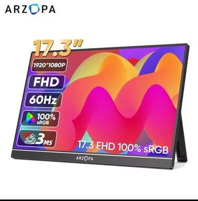 ARZOPA Portable 17.3'' FHD Monitor Second Screen IPS 1920*1080 Type-C Display UK
