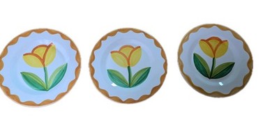 Lot Of 3  Salad Plate ''Yellow Tulip''  By Lillian Vernon Made In Italy