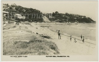 The beach & pier Frankston Victoria. C. 1940s. Original real photo postcard.
