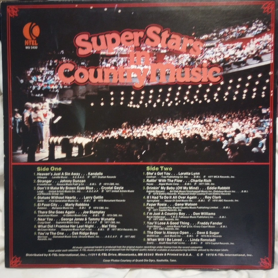 Super Stars in Country Music K-Tel WU 3430 33 RPM Vinyl Record LP Foto 2 de 4